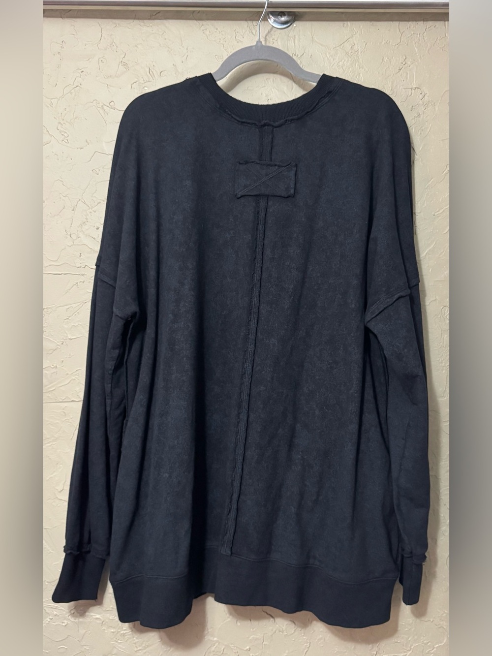 Zenana Black Mineral Wash Oversized Distressed Pocket Sweatshirt – Size L - Picture 5 of 8